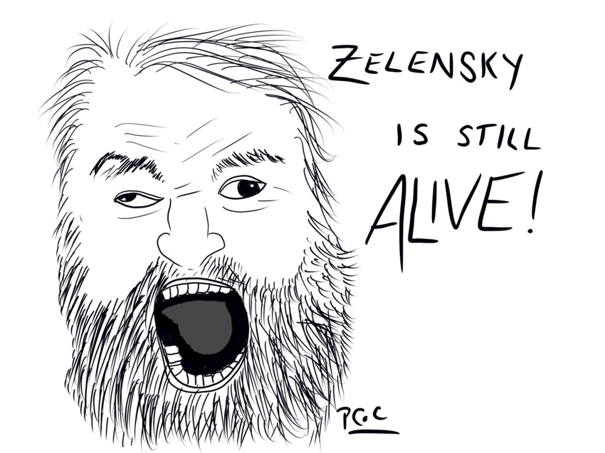Brian Blessed shouting, 'Zelensky is still alive!'