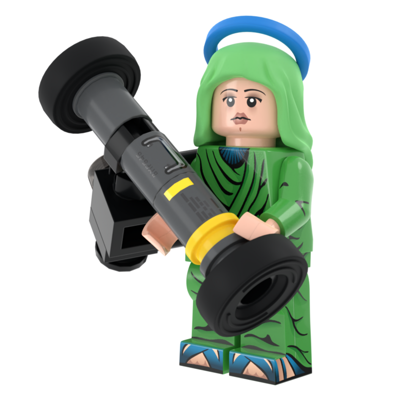 LEGO minifigure of St. Javelin with a missile launcher