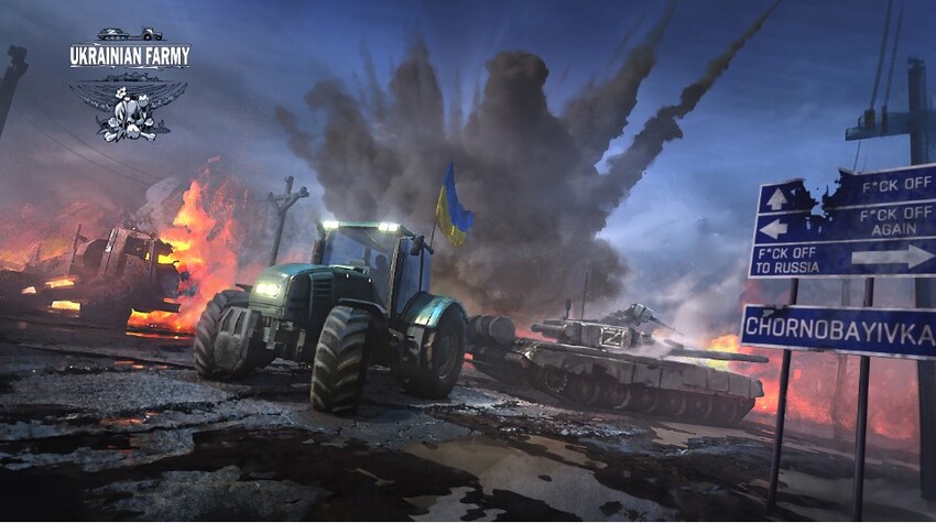 Capture Russian tanks with your tractor in the game Ukrainian Farmy!