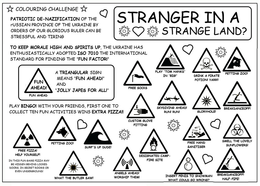 coloring book page with warning signs