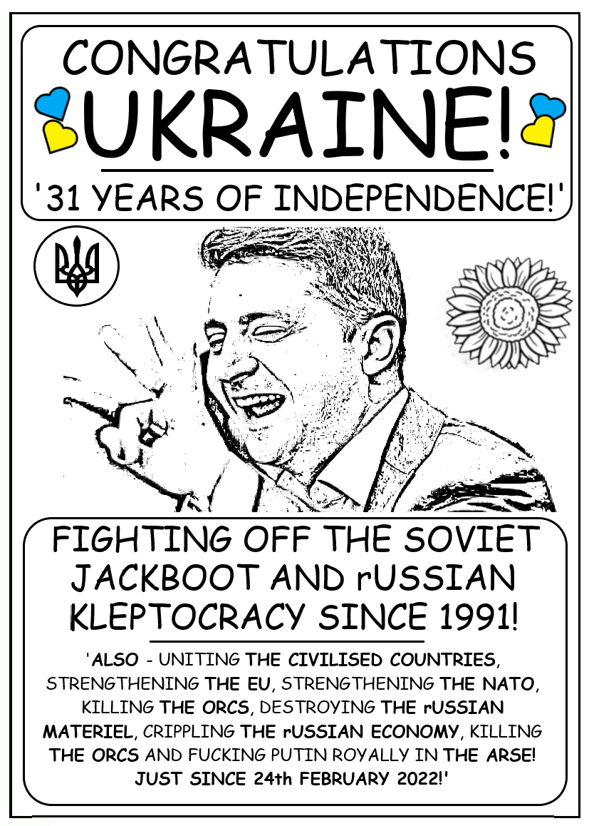 coloring book page congratulating Ukraine on 31 years of independence