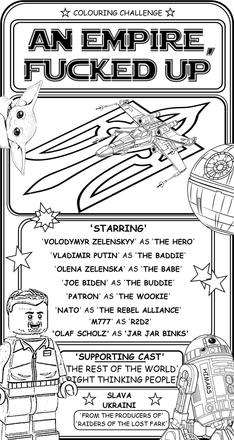 coloring book page, making the Ukraine War look kind of like Star Wars