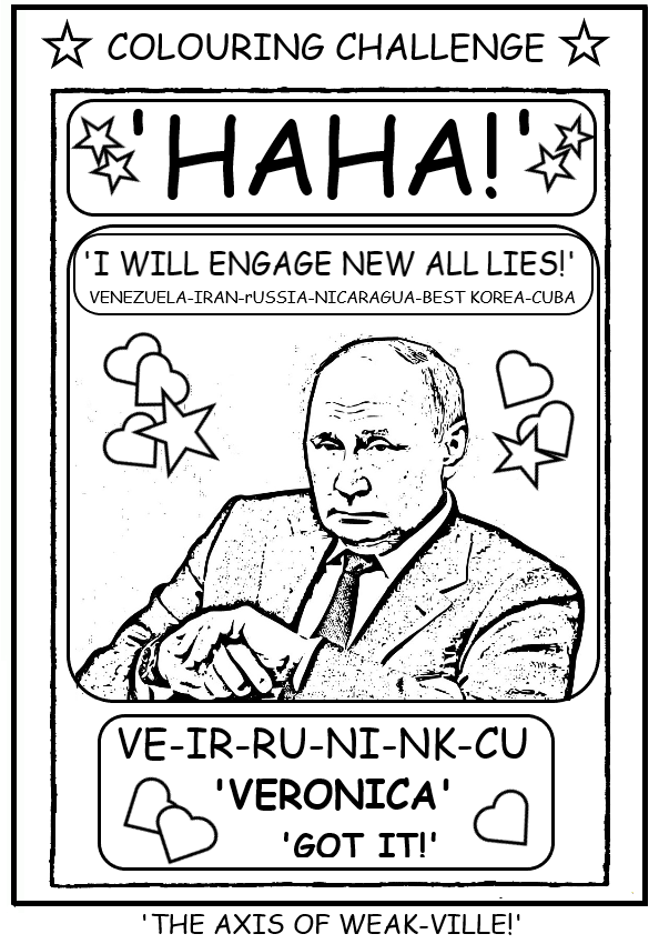 coloring book page about Putin's new all lies