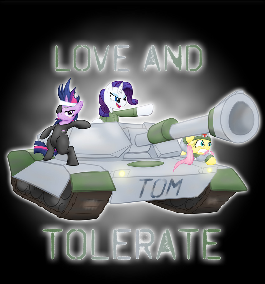 ponies on a large pink tank, captioned 'Love and Tolerate'