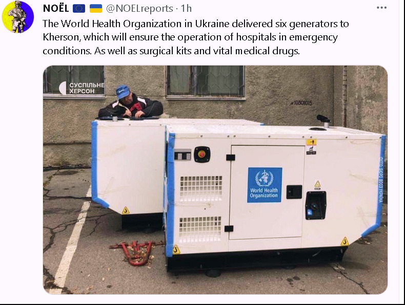 WHO in Kherson delivered 6 generators, which will ensure the operation of hospitals in emergency conditions, as well as surgical kits and vital medical drugs.
