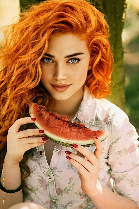 cute woman with watermelon