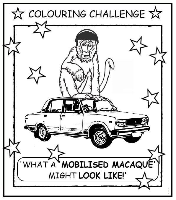 coloring book page about mobilized macaques