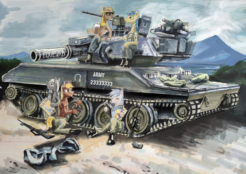 5-pony crew relaxes by their tank
