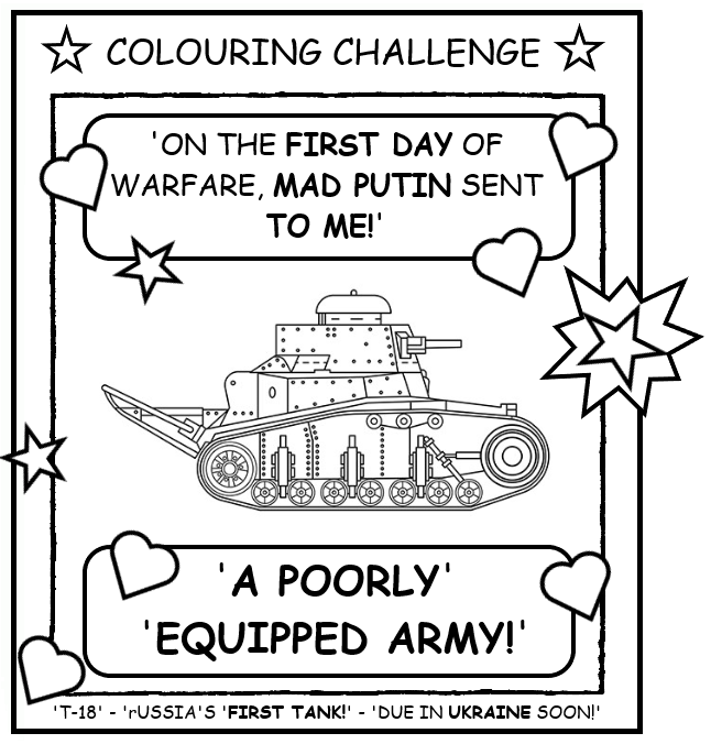 coloring book page about badly equipped Russian units.