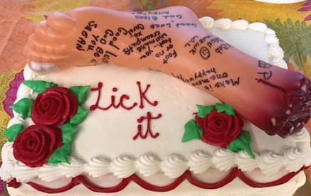 cake with a severed foot on it, because a Farker beat a foot infection.