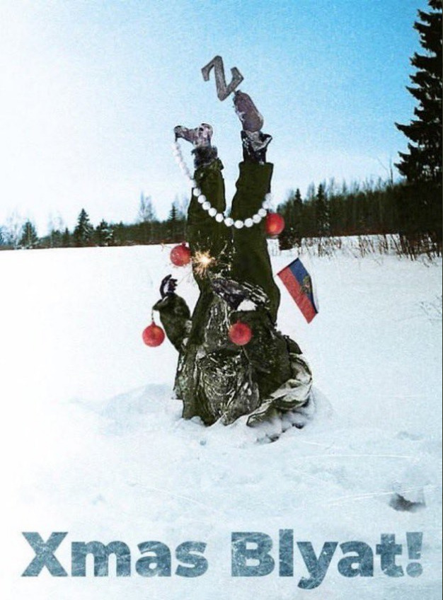 upside down Russian soldier in snowbank, caption 'Xmas Blyat'