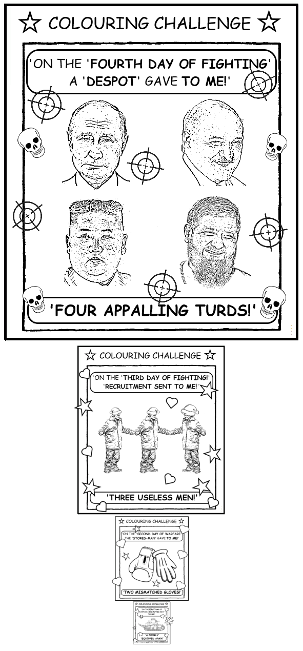 coloring book page about four Russians