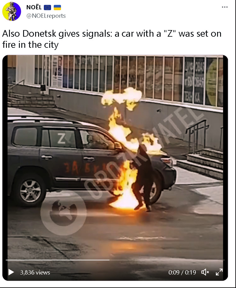 Donetsk gives signals: A car with a Z was set on fire in the city.