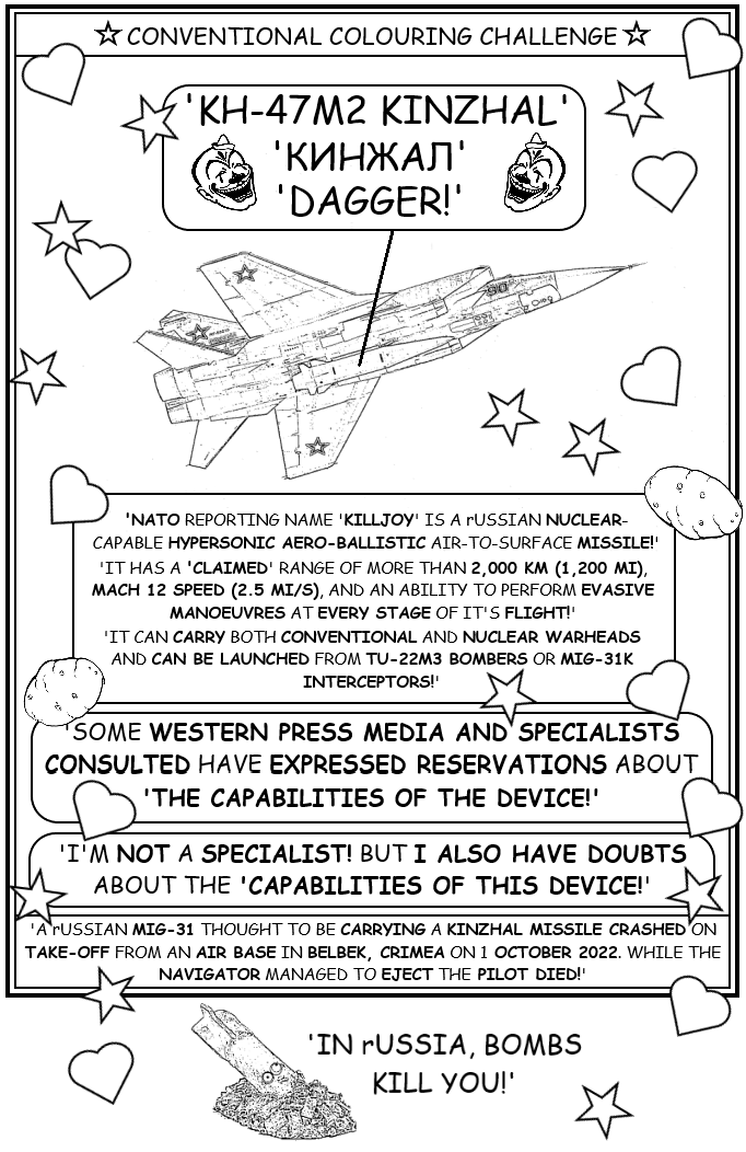 coloring book page about the Kinzhal hypersonic missile.