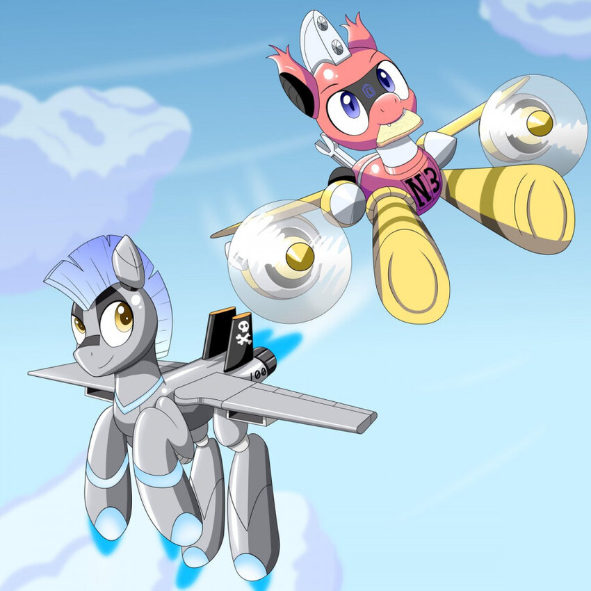 Two ponies who are also jet and propeller fighter aircraft.