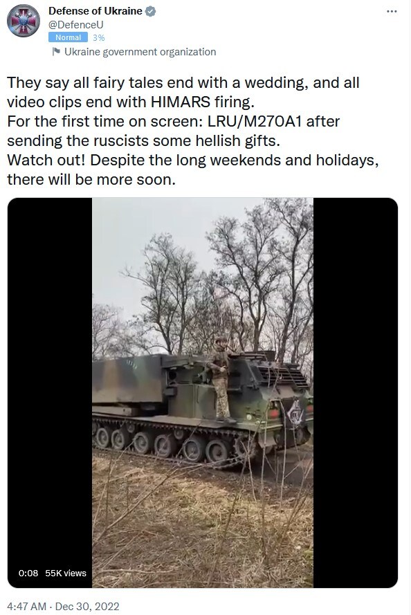 They say all fairy tales end with a wedding, and all video clips end with HIMARS firing. For the first time on screen: LRU/M270A1 after sending the ruscists some hellish gifts.