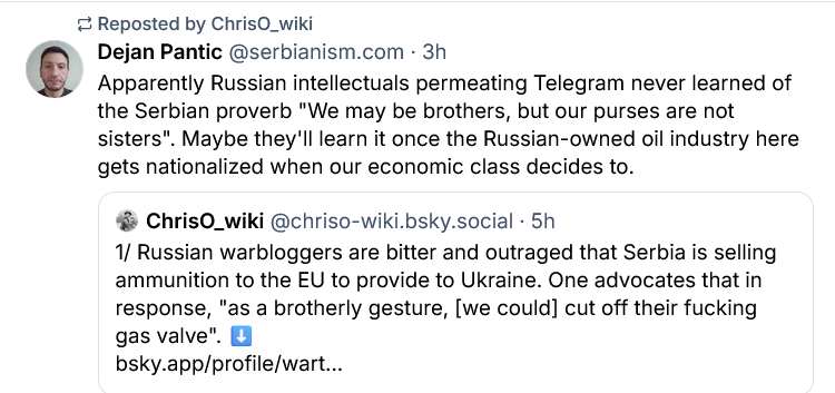 Russia outraged about Serbia selling ammunition to Ukraine, Serbia's like, 'We may be brothers, but our purses are not sisters.'