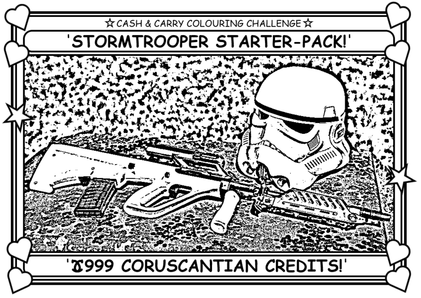 Coloring book page about a stormtrooper.