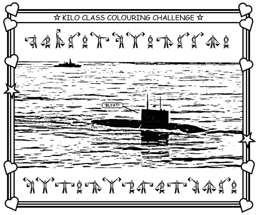 Coloring book page about a submarine.