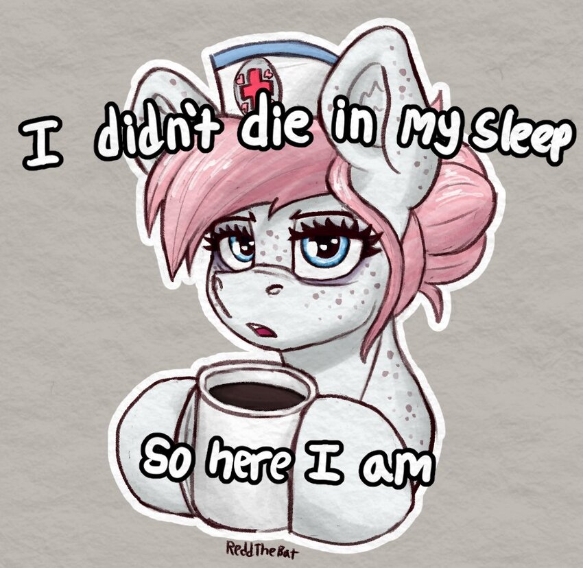 Pony with coffee says, 'I didn't die in my sleep so here I am.'
