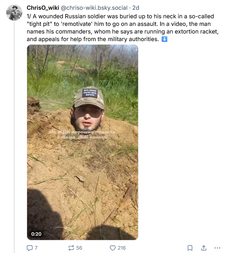 Russian soldier was buried to motivate him (didn't work.)