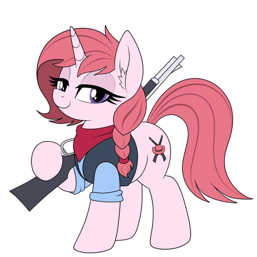 A pony carries a shotgun.