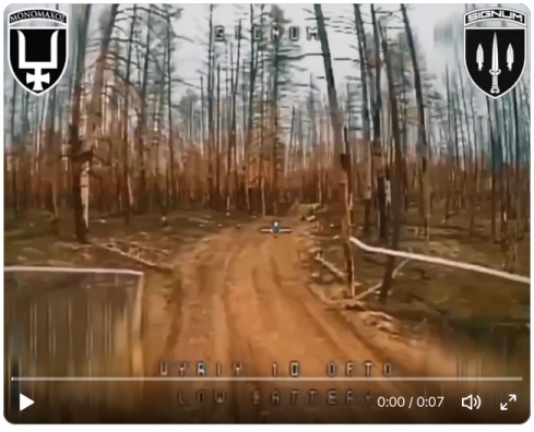 Russian on motorcycle gets hit by drone.