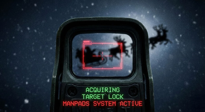 Santa, viewed through a MANPAD sight with 'Acquiring target lock.'