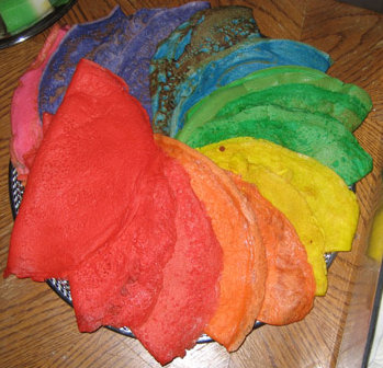 pancakes in a variety of artificial colors