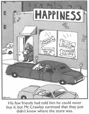 Far Side cartoon about a store that sells happiness