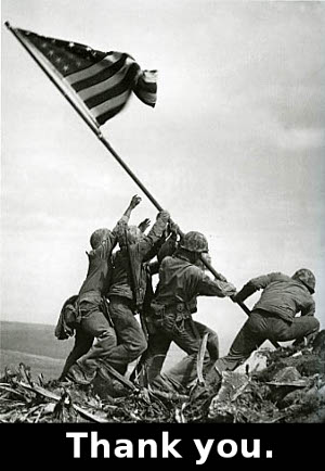 Iwo Jima, caption 'thank you' 