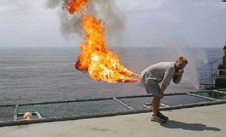 man apparently farting fire