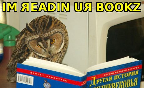 owl reading a Russian history book