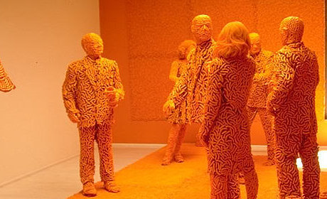 people sculpted out of cheese doodles