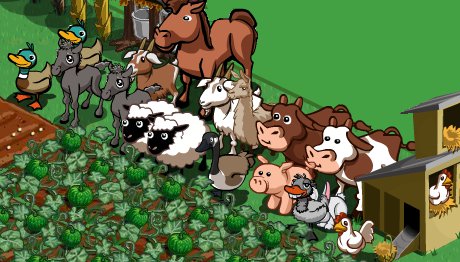 a crowd of virtual FarmVille animals