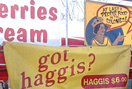 stall at a Scottish festival where they're selling haggis