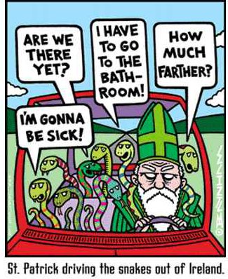 St. Patrick driving the snakes out of Ireland