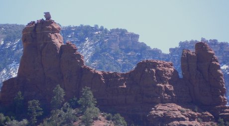 Snoopy Rock at Sedona, a rock formation that looks sort of like Snoopy lying on his back on top of his doghouse in the old Peanuts comic