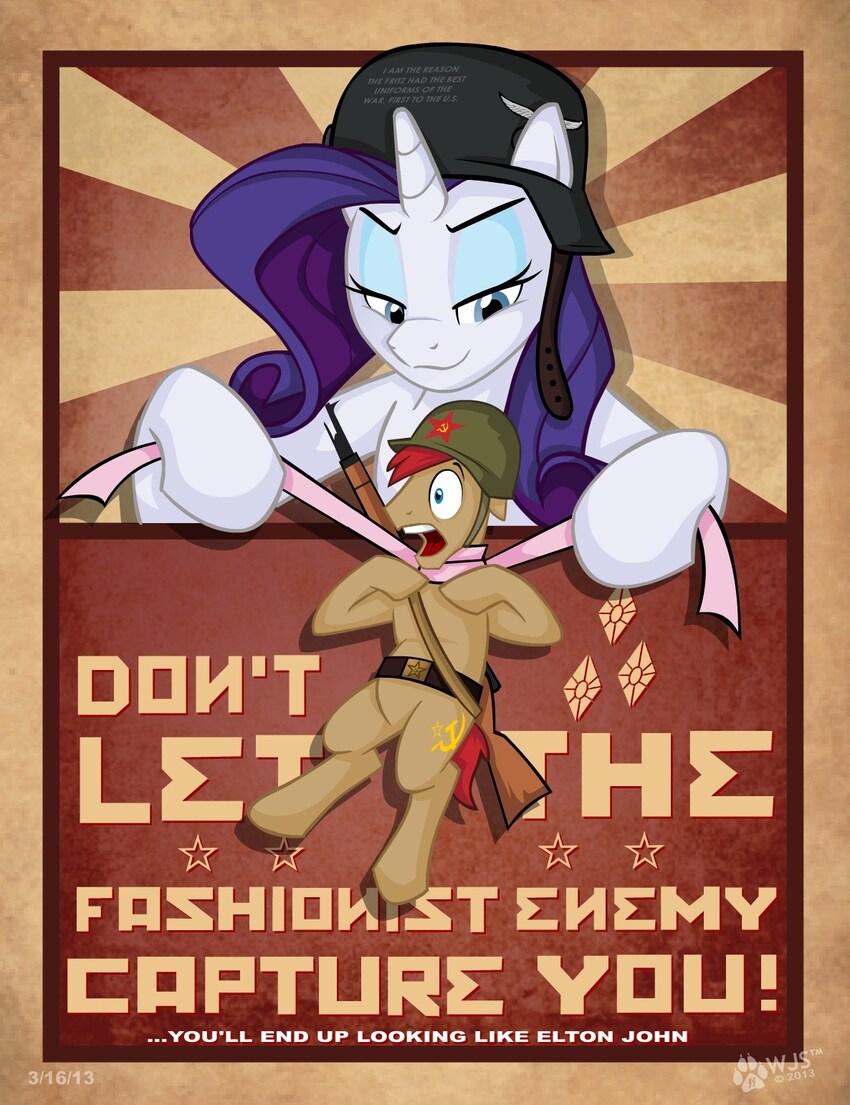 MLP propaganda poster: Don't let the fashionist enemy capture you! You'll end up looking like Elton John.