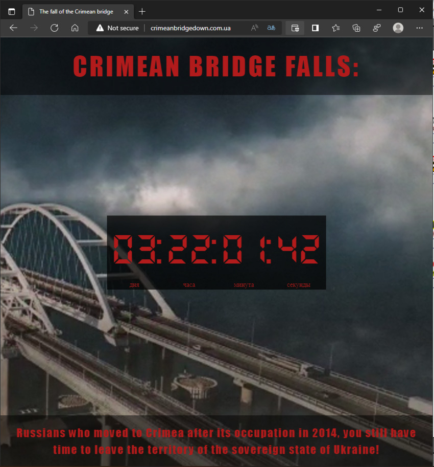 Crimean bridge with countdown clock at 03:22:01:42