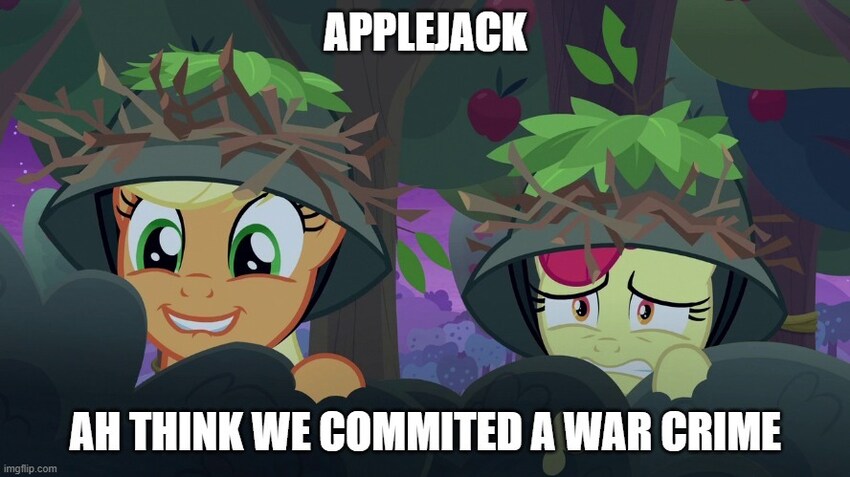 MLP:FIM ponies saying, 'Applejack, ah think we committed a war crime.'