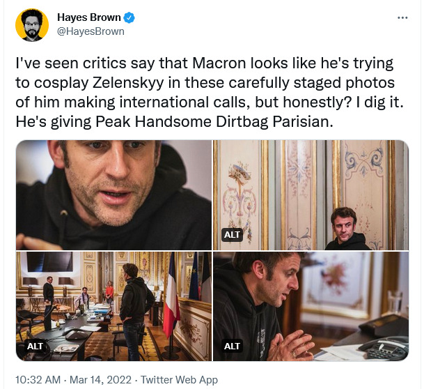 Macron trying to cosplay Zelenskyy?