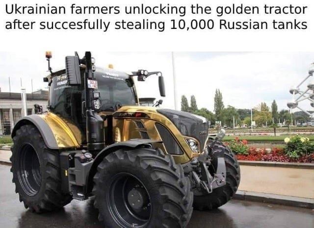 Ukrainian farmers unlock golden tractor by stealing 10,000 tanks