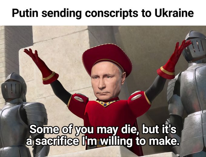 Putin as Farquaad saying 'Some of you may die, but it's a sacrifice I'm willing to make'