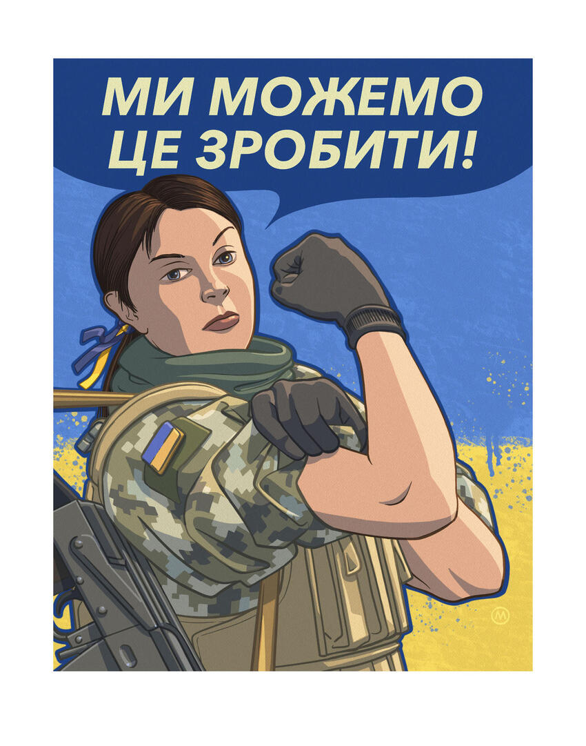 Ukraine soldier resembling Rosie the Riveter says 'We can do it!'
