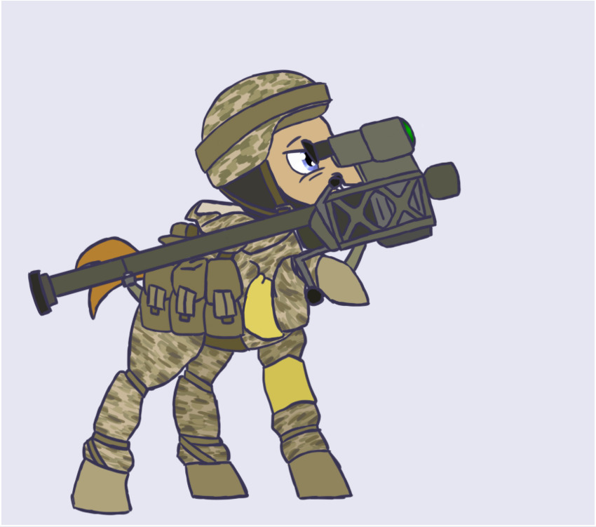 pony in fatigues aims a missile launcher