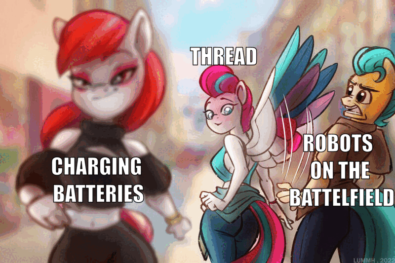 distracted pony Thread looks at Charging Batteries instead of Robots on the Battlefield