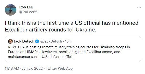 US official mentions sending Excalibur artillery rounds to Ukraine