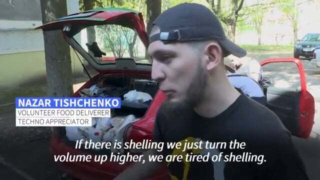 Nazar Tishchenko says, 'If there is shelling we just turn the volume up higher, we are tired of shelling'