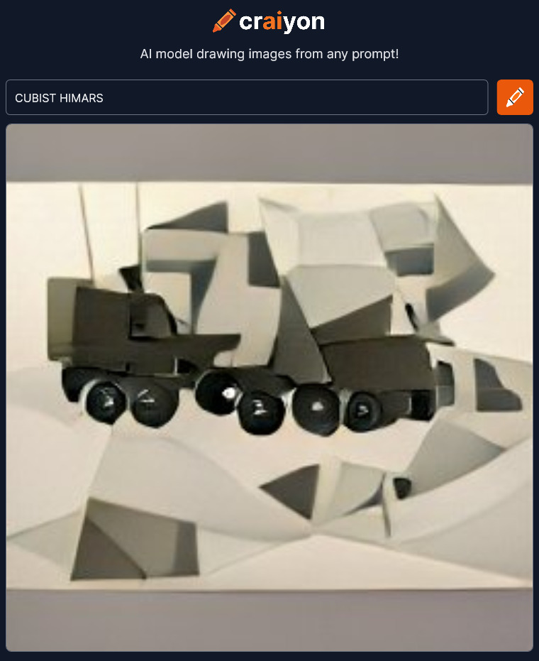 DALL-E generated drawing of 'cubist HIMARS'